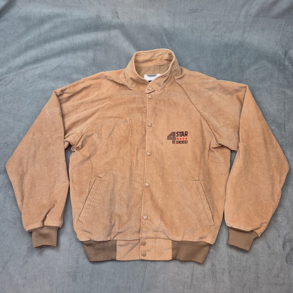 Vintage K-Brand Beige Corduroy Bomber 4 Star Seed USA Logo Jacket Mens L